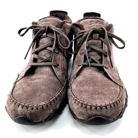 Skechers Women 10 Relaxed Fit Memory Foam Brown Lace-up  Ankle Booties - Picture 5 of 9